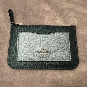 Coach Metallic Dark Turquoise/Baby Blue Colorblock Zip Top Card Case